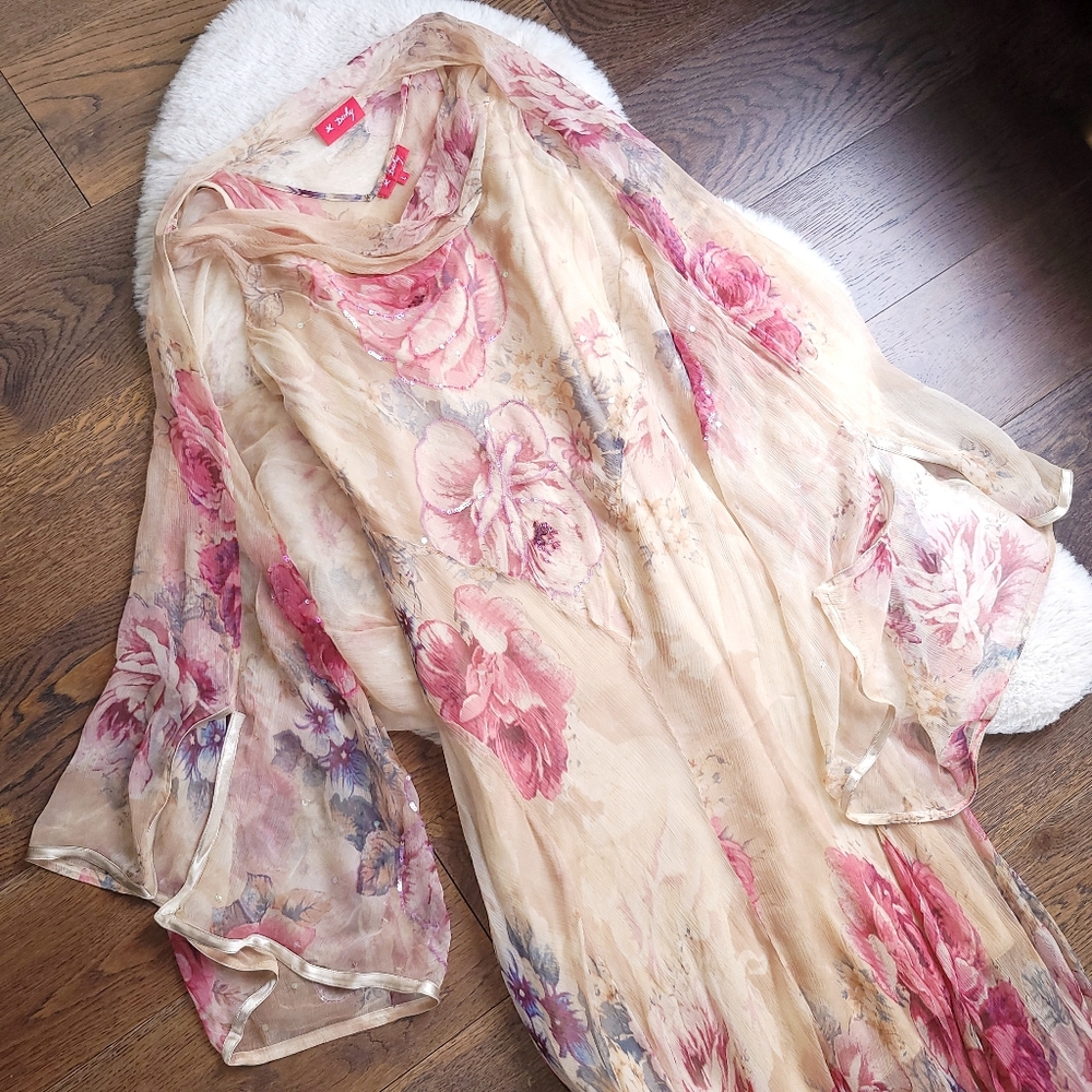 Vintage 90s Rene Dehry Paris French Fairycore Romantic Floral Maxi Slip Dress - Picture 7 of 11